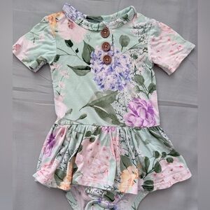 Posh Peanut Erin Bamboo Henley Skirt Bodysuit Short Sleeve Floral Twirl Retired